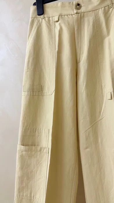 Лляні жовті брюки ZARA прямі на талію льон льняные желтые с карманами