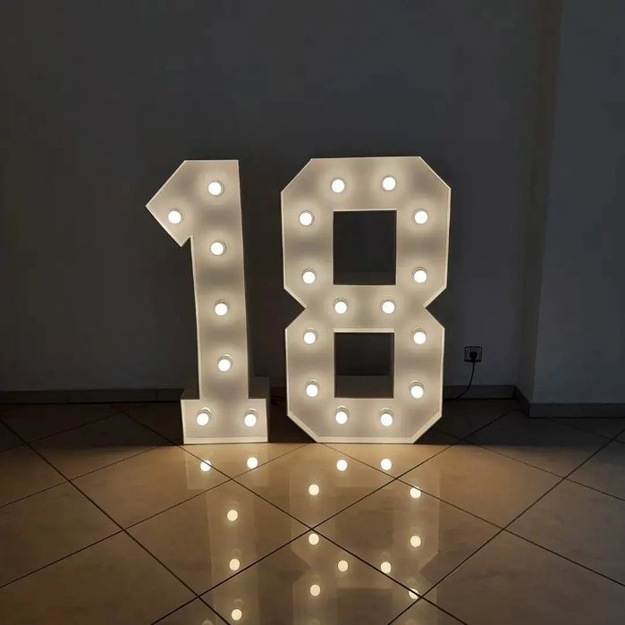 Cyfry żarówkowe led 18, 30, 40, 50 napis 18-stka DUŻE 120cm