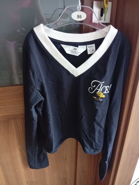 Jak nowa bluzka H&M 134 Peanuts Fistaszki z długim rękawem krótki krój