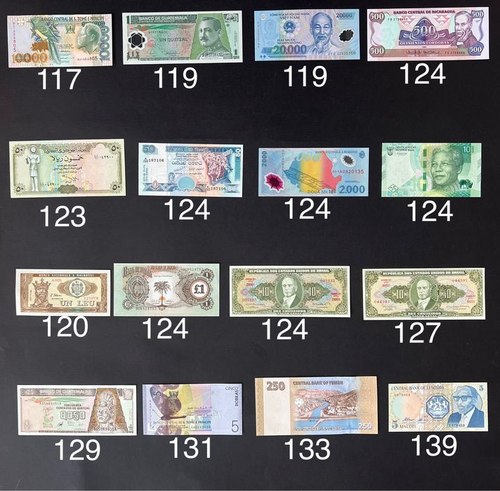 Банкноти купюри світу вартістю від 100 до 150грн