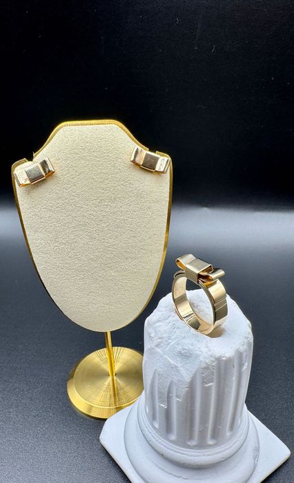Złoty komplet kolczyki + pierścionek "KOKARDY", próba: 14ct 585, waga: 9,95g, rozmiar: 14