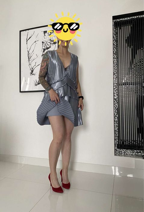 Nowa Sukienka XS/S 34/36 srebrna stalowa lata 20-te