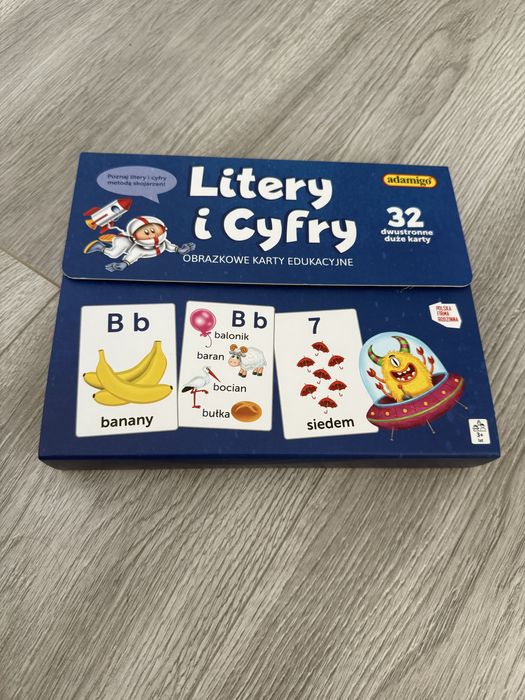 Litery i cyfry obrazkowe karty edykacyjne Adamigo