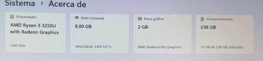 Portátil HP 15 Ryzen 3 | 8GB RAM | SSD 238GB | Bom estado