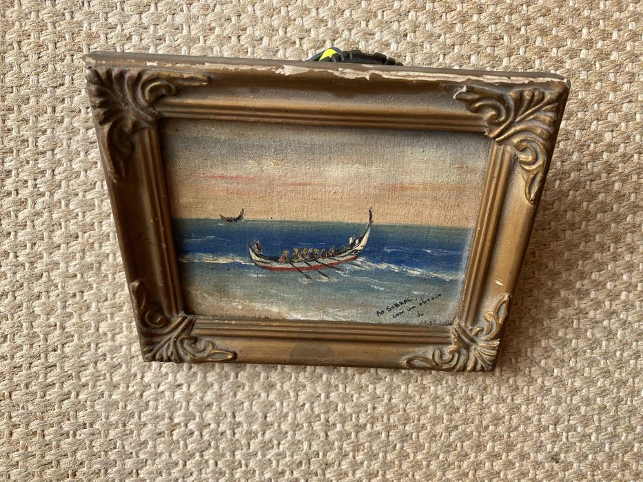 Quadro a óleo assinado com barco