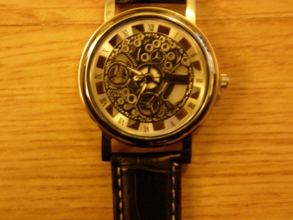 Zegarek Skeleton analogowy quartz szkło z dwóch stron odkryty męski.