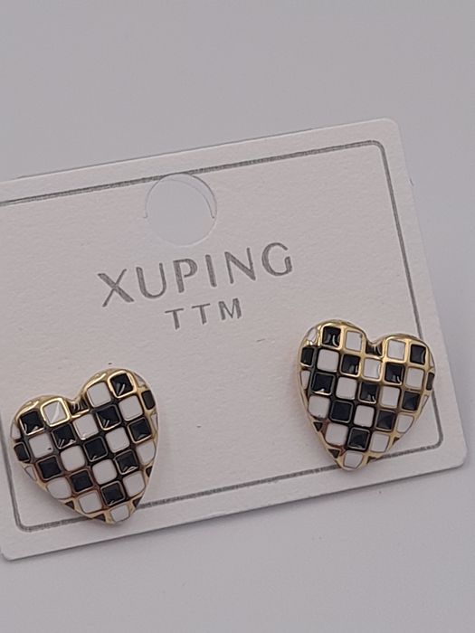 Kolczyki stal chirurgiczna Xuping biało Czarne serduszka