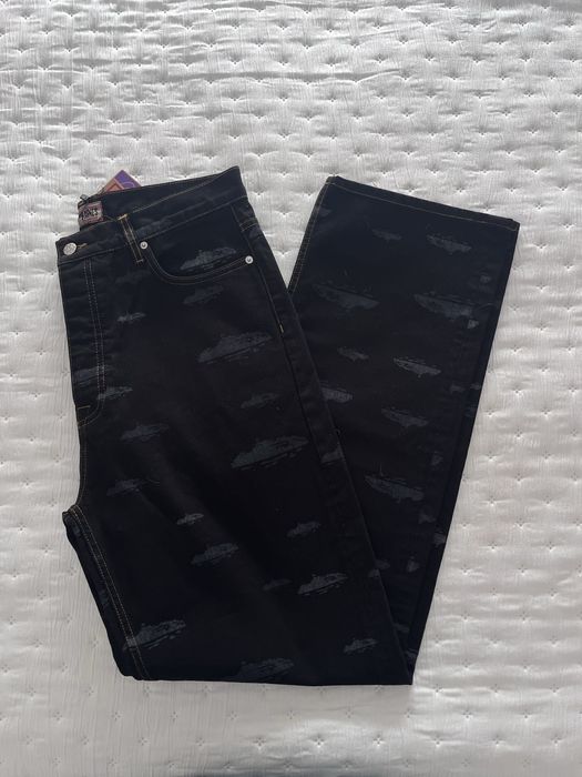 Corteiz Alcatraz Pattern Denim Jeans - Black