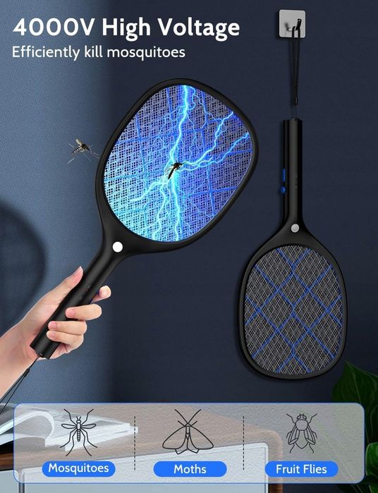 Elektryczna Łapka Klapka Packa Na Muchy Owady LED