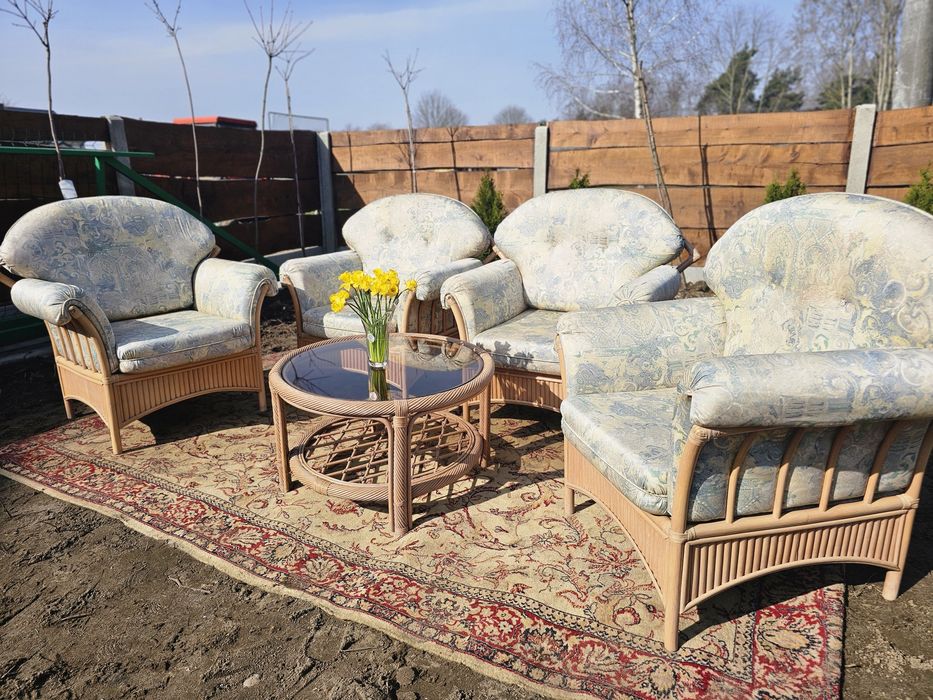 Zestaw mebli rattan 4 fotele I stolik na taras #899 Stylowy Węgrów