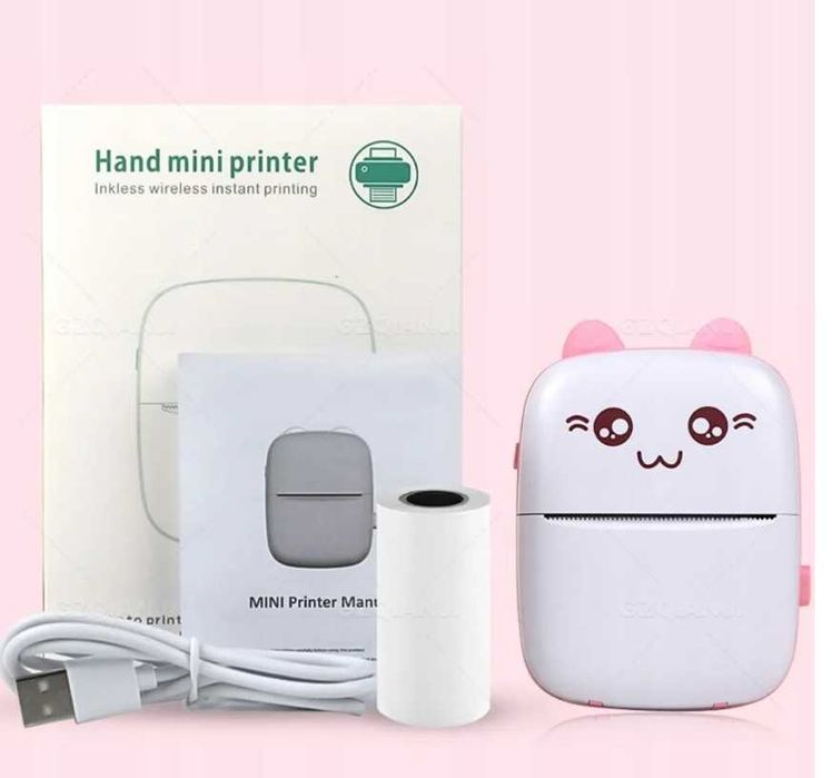 Drukuś mini drukarka różowa przenośna do zdjęć + 11 rolek gratis