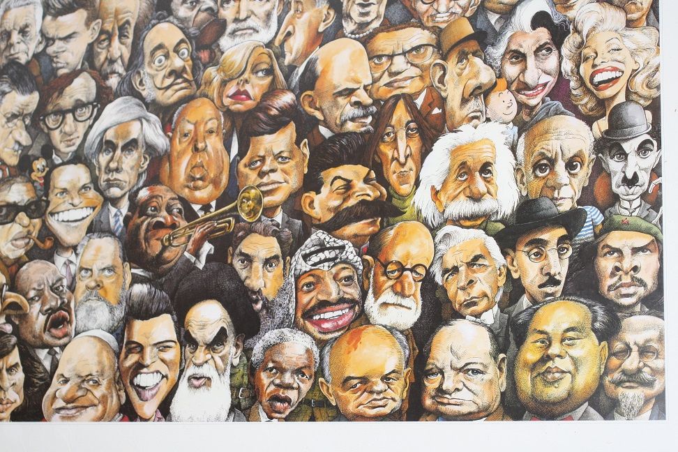 Quadro de caricaturas dos séculos 19 e 20