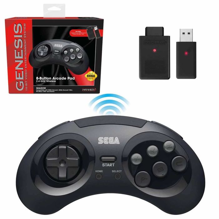 Retro-Bit 2.4GHz Wireless Controller 8-Button Sega Genesis/Mini Black