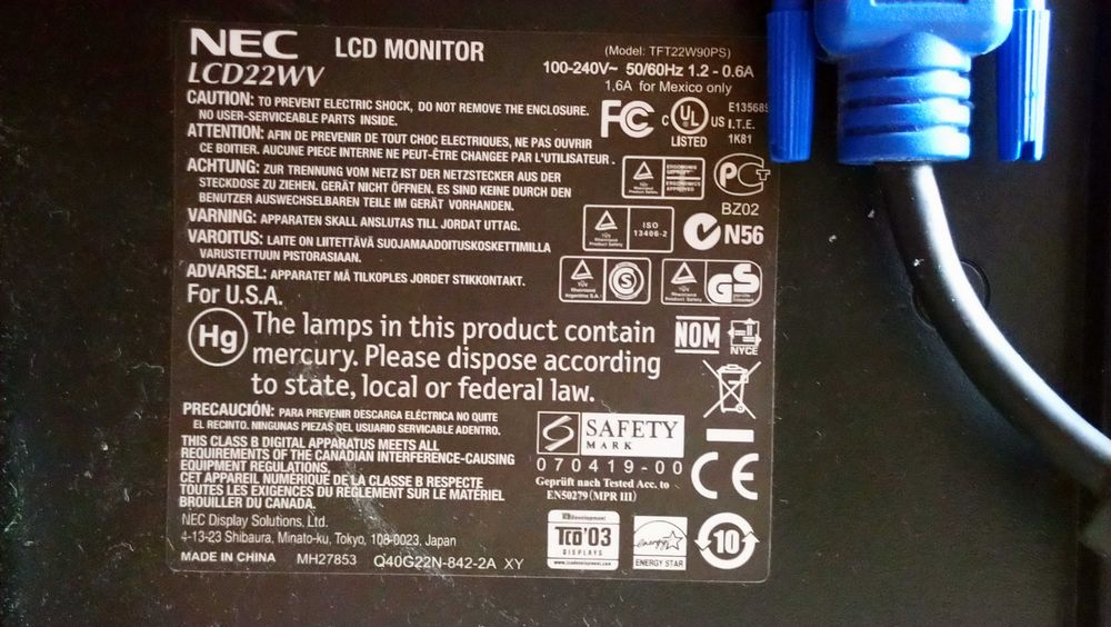 Monitor do komputera ''NEC'' 22 cale