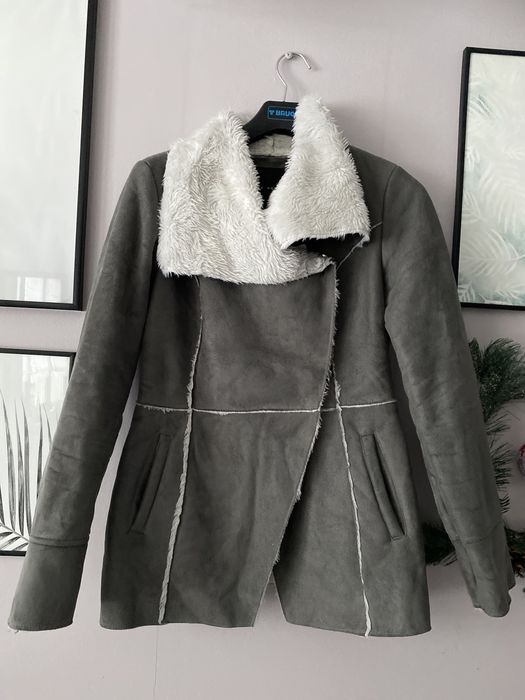 Kożuszek kożuch krótki płaszcz szary ciepły S