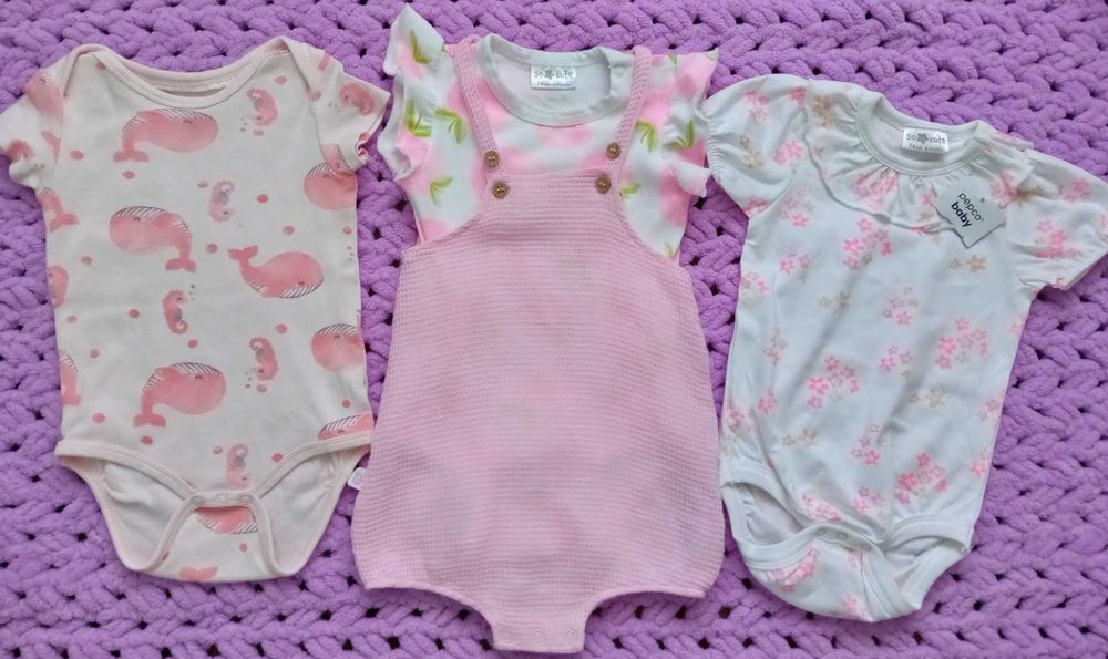 Набір комбінезон/боді на короткому рукаві для дівчинки 74 розміру, 6-9 місяців