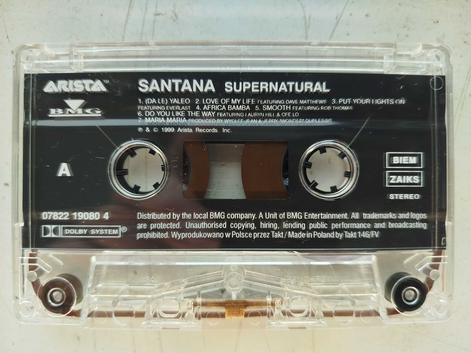 Santana Supernatural kaseta Arista Rock Latin Funk Soul Pop Blues