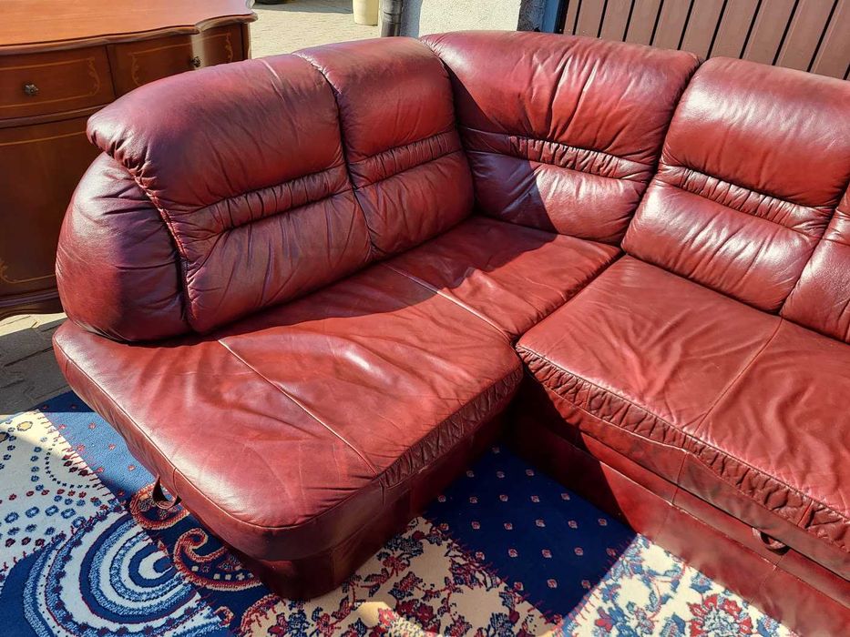 Narożnik wypoczynkowy ze skóry naturalnej  z funkcją spania WYPRZEDAŻ!