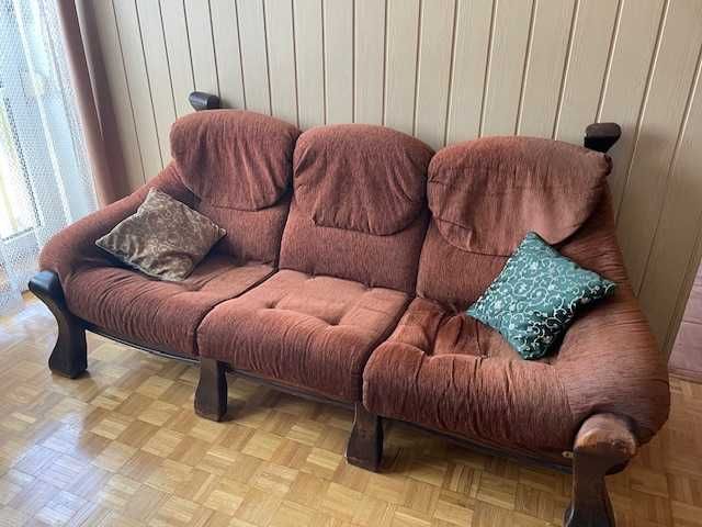 Sofa kanapa nierozkładana drewniana plus 2 fotele