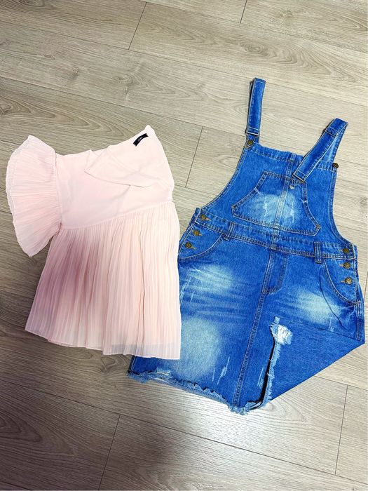 Женский набор (для беременных): джинсовый комбинезон-сарафан и блузка