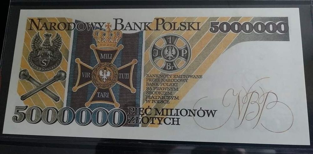 Banknot 5 mln., seria KH, reprodukcja projektu Andrzeja Heidricha.