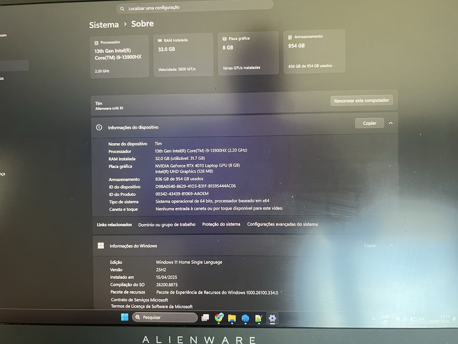 Alienware M16 R1 WQXGA 240Hz Intel i9 13900HX 32GB RAM 1TB SSD RTX 4070