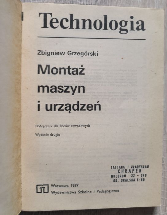 Montaż maszyn i urządzeń Grzegórski, podręcznik dla ZSZ