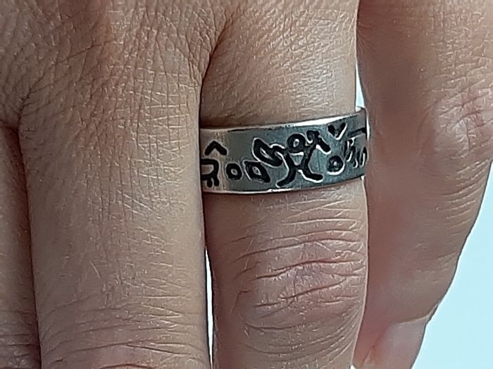 artystyczna srebrna obrączka PRL