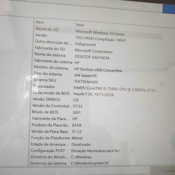 motherboard HP 13-U106 x360 processador i5-7200U, sem anomalia