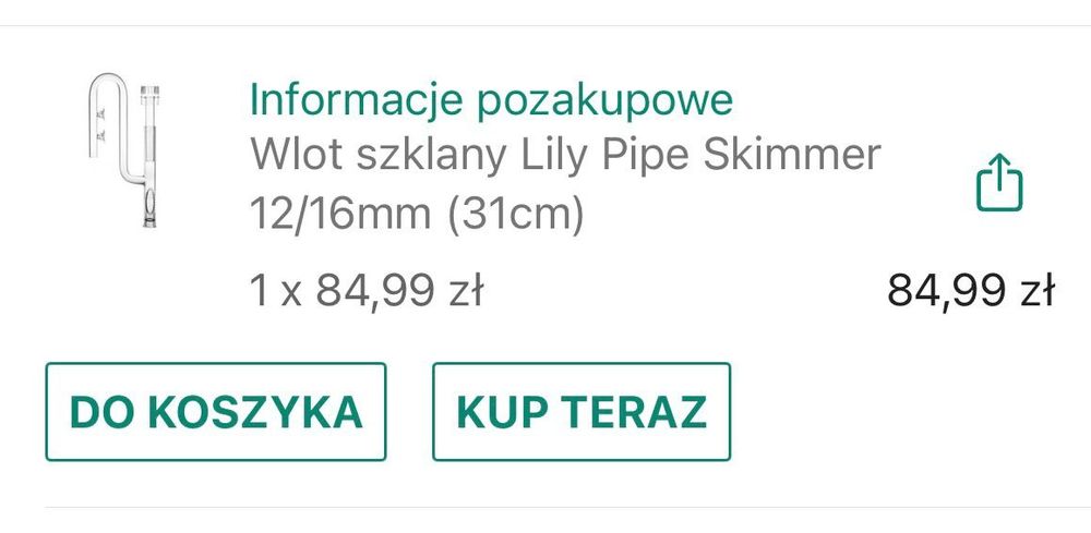 Wlot szklany lily pipe skimmer