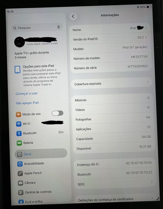iPad 10.2  (9 geração) COMO NOVO