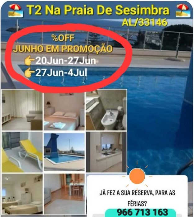 T2 na Praia de Sesimbra -JUNHO PROMOÇÃO