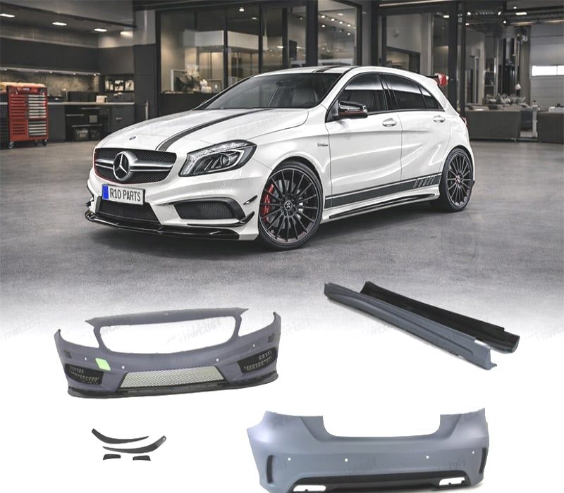 KIT CARROÇARIA MERCEDES CLASE A W176 LOOK AMG A45 PDC + LAVA-FARÓIS