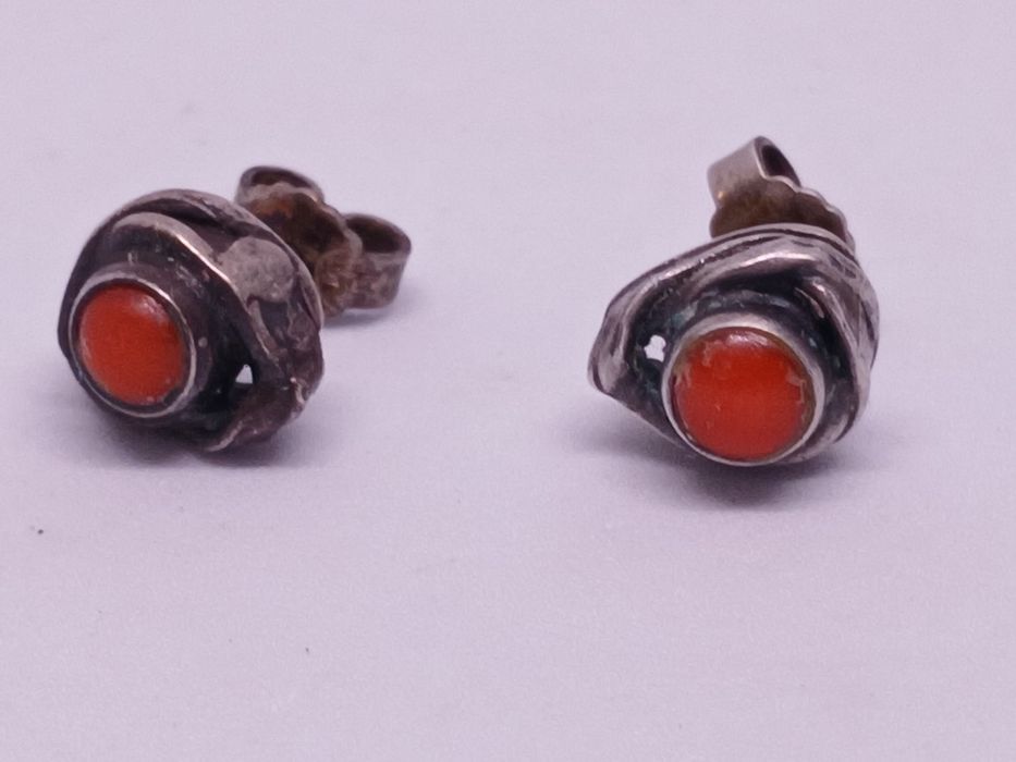 Серьги коралл серебро