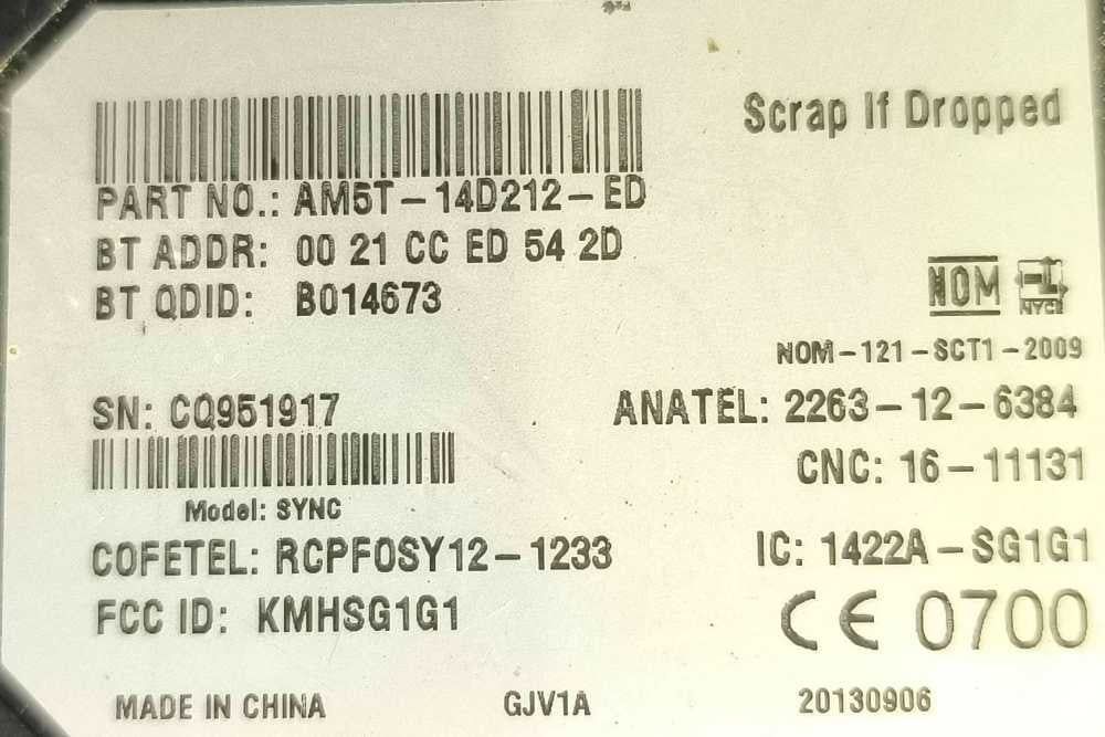 Módulo Bluetooth AM5T-14D212-ED - FORD FOCUS II
