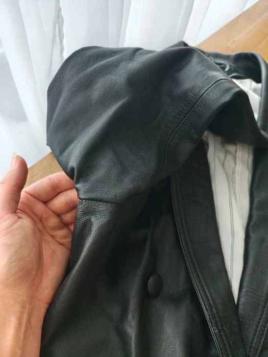 Czarna męska marynarka dwurzędowa 100% skóra naturalna