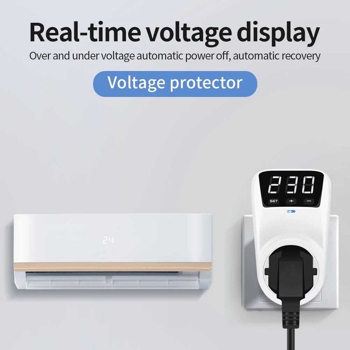 Розетка, Авто-реле, защита от высокого/низкого напряжения 16А 3680 Вт