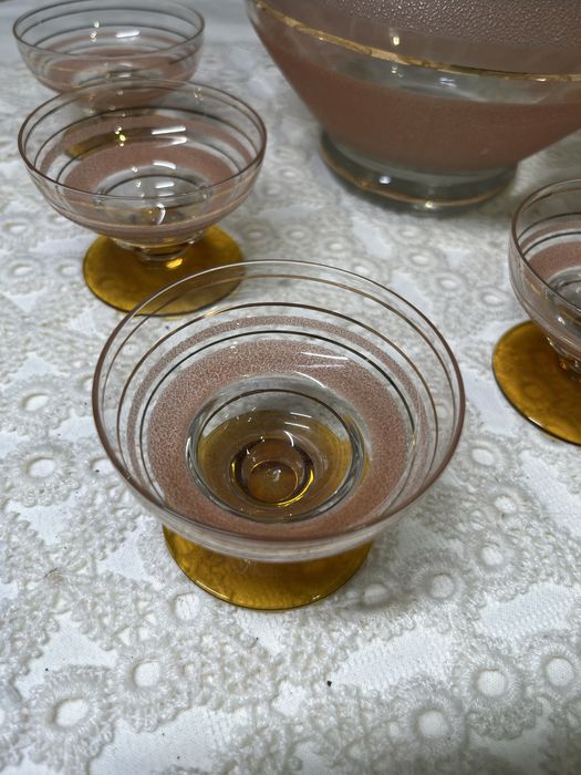 Vintage zestaw do nalewek karafka i 5 kieliszków szkło kolorowe PRL#22