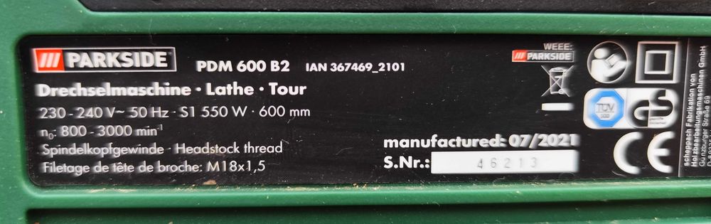 Torno para Madeira 550W Parkside. Modelo PDM 600 B2