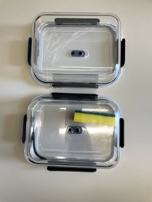 Pojemniki szklane żaroodporne próżniowe na żywność lunchbox zawór 2 sztuki Nowe (7107)