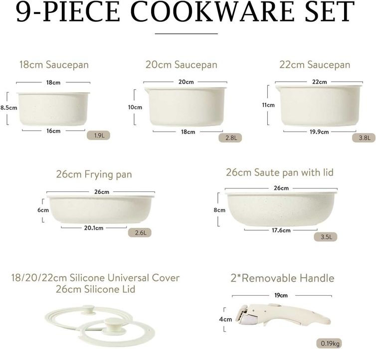 CAROTE Zestaw garnków i patelni z powłoką nieprzywierającą 9 elementów