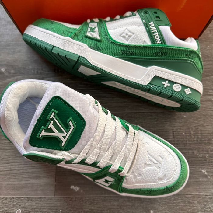 LOUIS VUITTON TRAINER мужские кроссовки белые с зеленым кеды