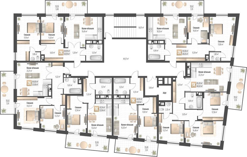 Продаж 2 кім. квартири ЖК SOUL PARK вул П. Орлика 70.3 кв.м 3 поверх