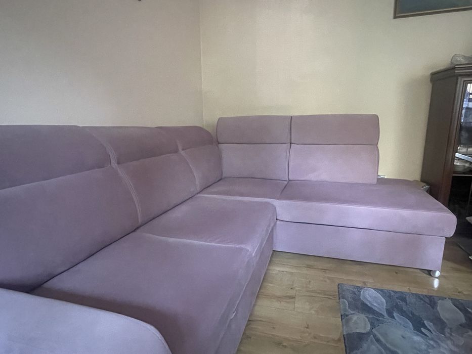 Sofa narożna z funkcją spania brudny cimny róż 265 cm x 210