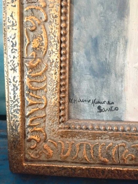 Retrato em pintura acrílico, moldura vintage