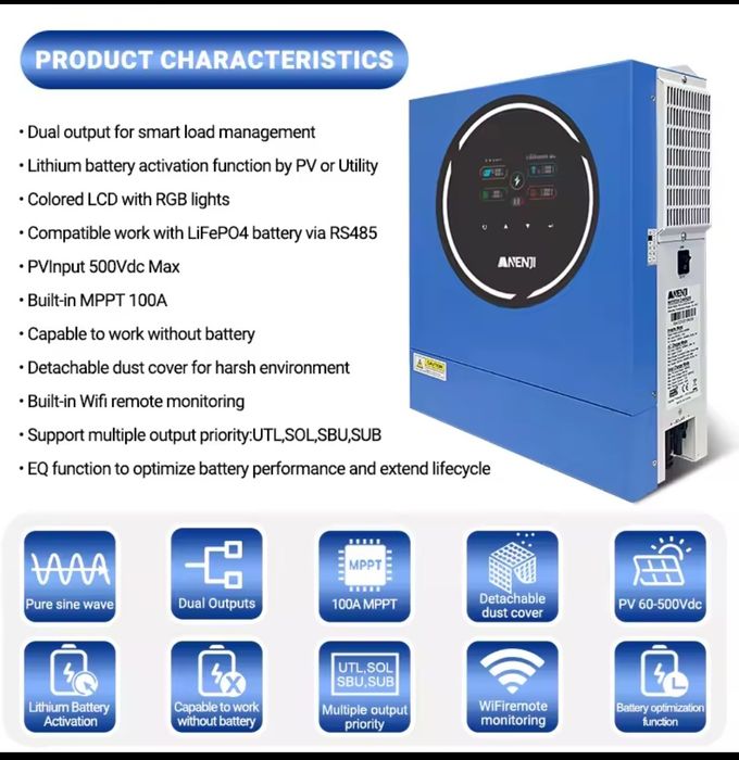ANENJI ANJ-4200W-24V, 4.2kW 24V Wi-Fi  Гібридний інвертор
