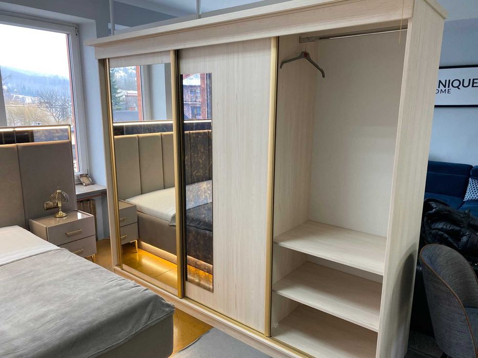 OKAZJA!! Komplet Sypialnia łóżko szafa toaletka beżowa tapicerowana