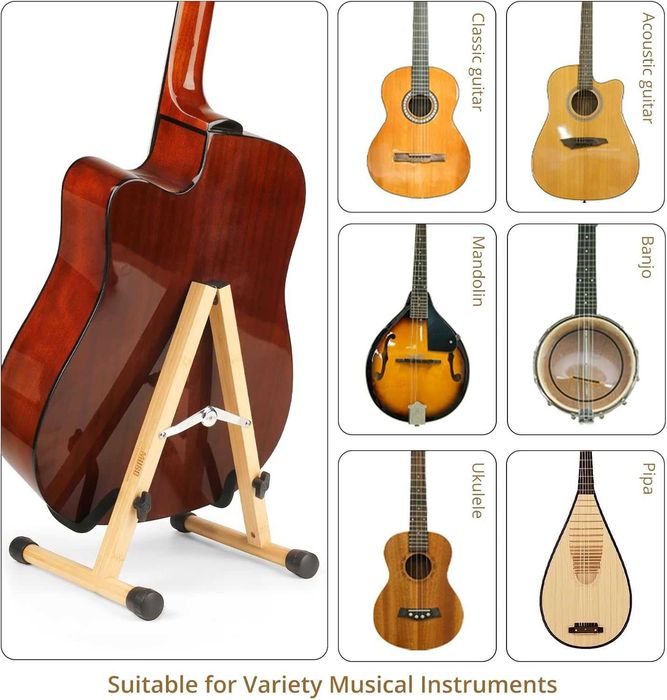 MUSO Bambusowy stojak na gitarę, składany uchwyt w kształcie litery A