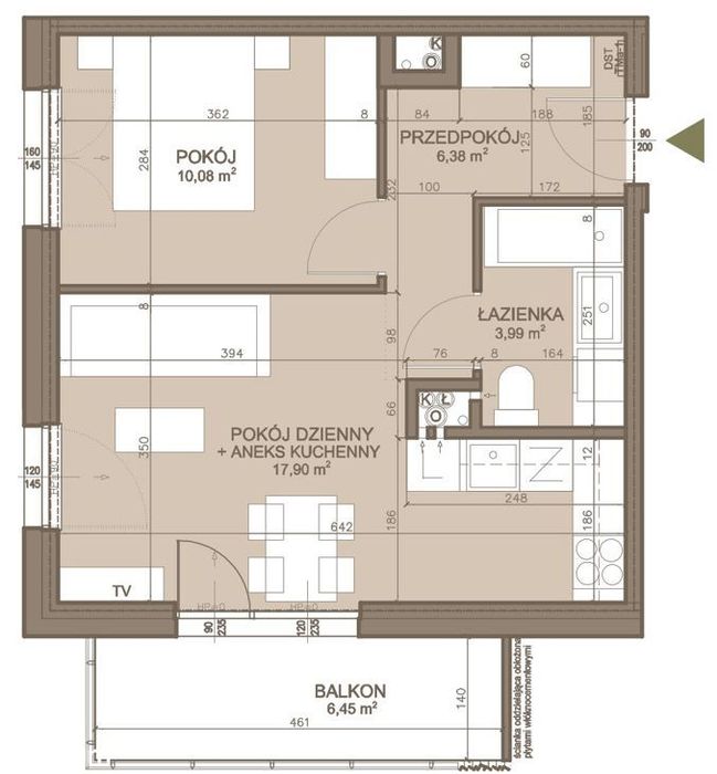 2-pokojowe mieszkanie 38,35 m2 + balkon