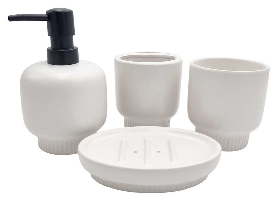 Zestaw łazienkowy mydelniczka kubki dozownik do mydła